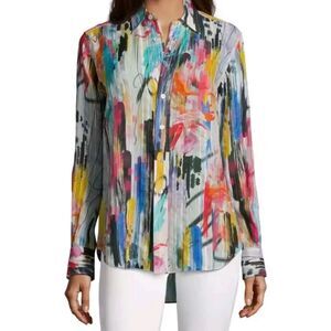 Robert Graham Carrie Painterly Colorful Shirt Women XS